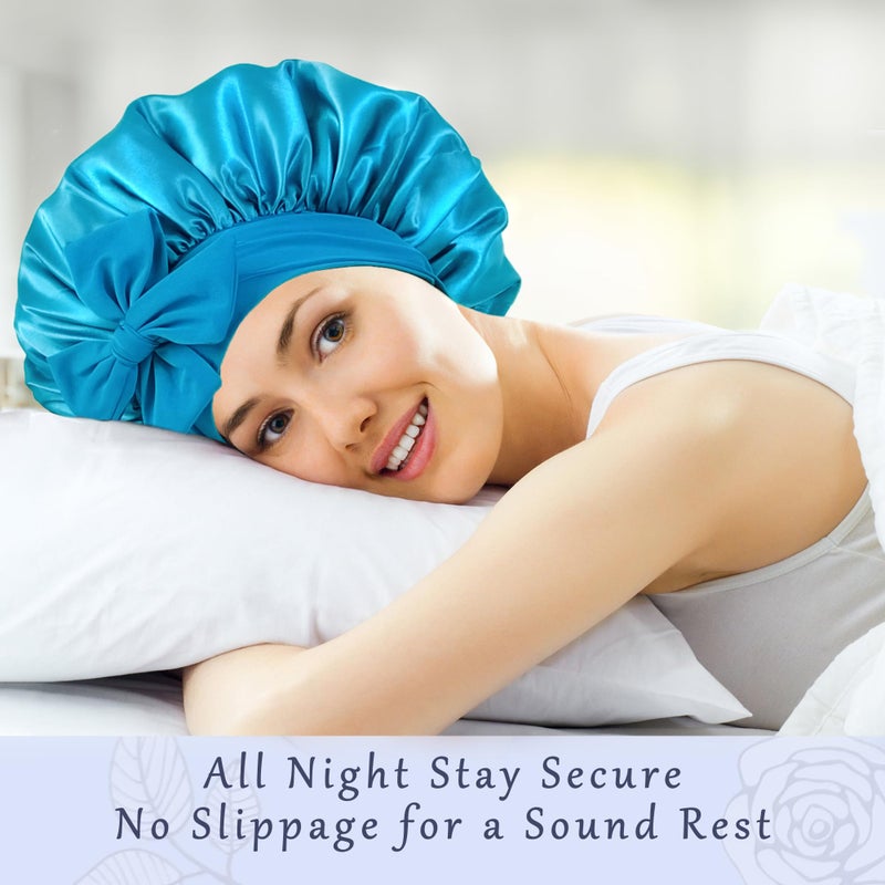 Roybens Bonnet with Tie Band, Satin Hair Silk Bonnet for Sleeping Women, Sleep Bonnets for Women, Double Layer Sleep Cap for Curly Hair Braids - Image 4