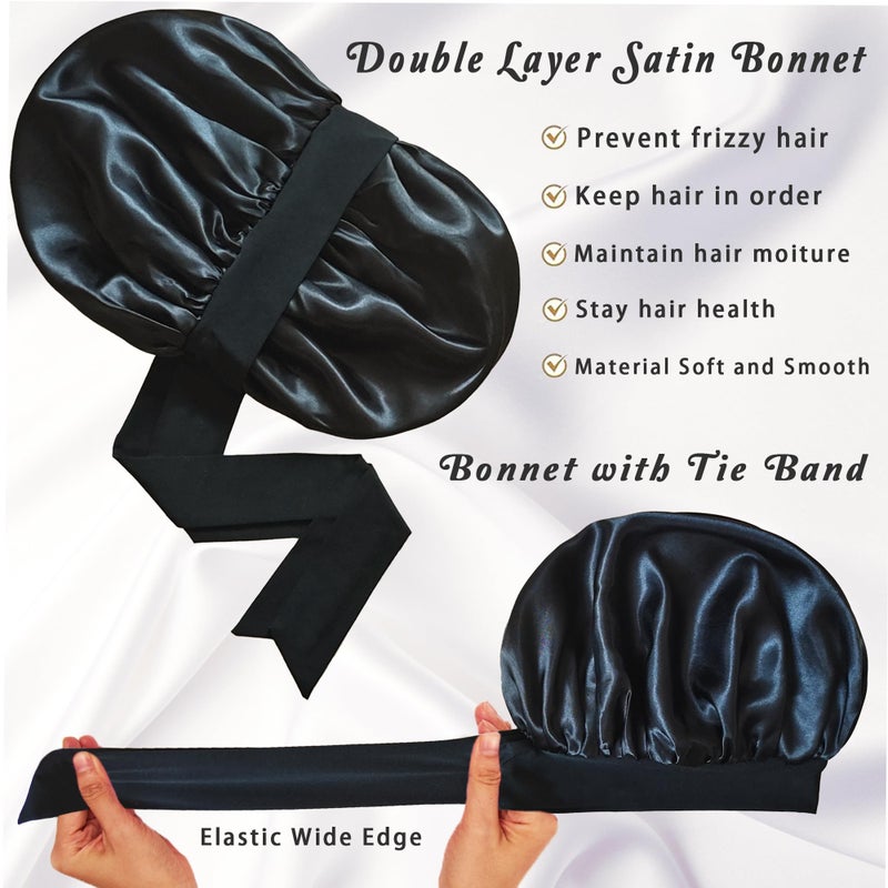 Roybens Bonnet with Tie Band, Satin Hair Silk Bonnet for Sleeping Women, Sleep Bonnets for Women, Double Layer Sleep Cap for Curly Hair Braids - Image 3