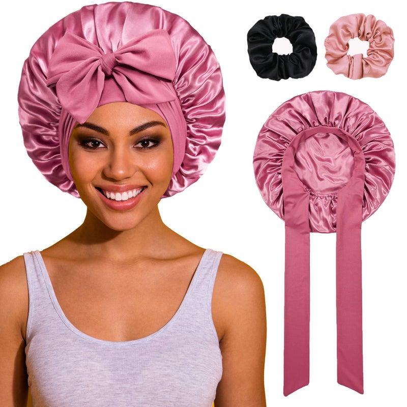 Roybens Bonnet with Tie Band, Satin Hair Silk Bonnet for Sleeping Women, Sleep Bonnets for Women, Double Layer Sleep Cap for Curly Hair Braids - Image 1