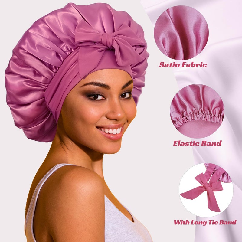 Roybens Bonnet with Tie Band, Satin Hair Silk Bonnet for Sleeping Women, Sleep Bonnets for Women, Double Layer Sleep Cap for Curly Hair Braids - Image 2