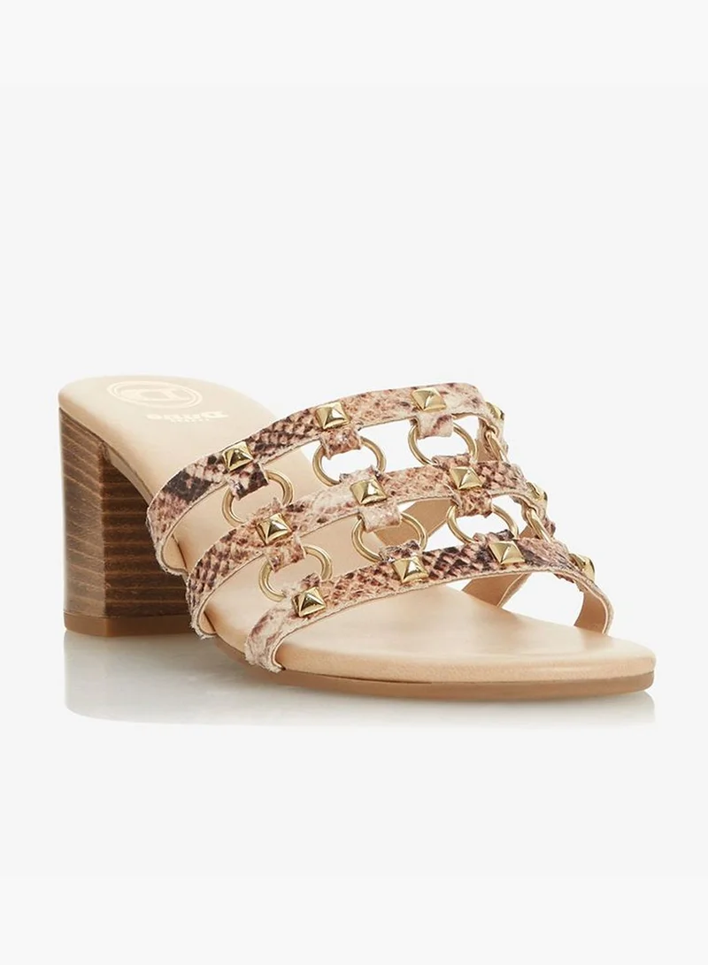 Dune LONDON Metallic Embellishment Open Toe Block Heeled Sanda