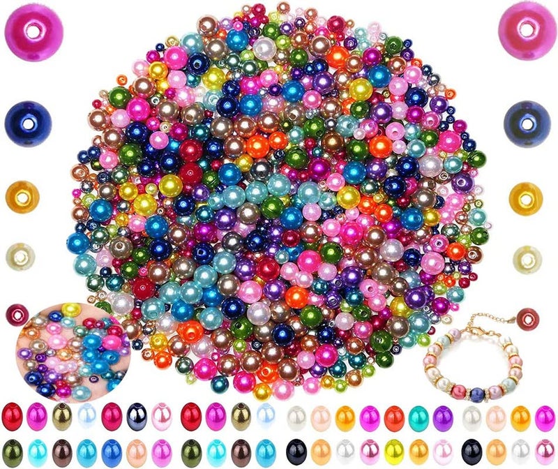 DIY Crafts 1000 Pcs, Mixed, Pearl Beads, Colors Multicolor Pearl Beads Loose Pearls for Holes Jewelry Making, Small Pearl Filler Beads for Crafting Bracelet Necklace E (1000 Pcs, Mixed) - Image 1