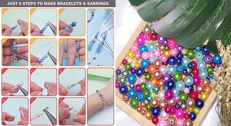 DIY Crafts 1000 Pcs, Mixed, Pearl Beads, Colors Multicolor Pearl Beads Loose Pearls for Holes Jewelry Making, Small Pearl Filler Beads for Crafting Bracelet Necklace E (1000 Pcs, Mixed) - Image 2