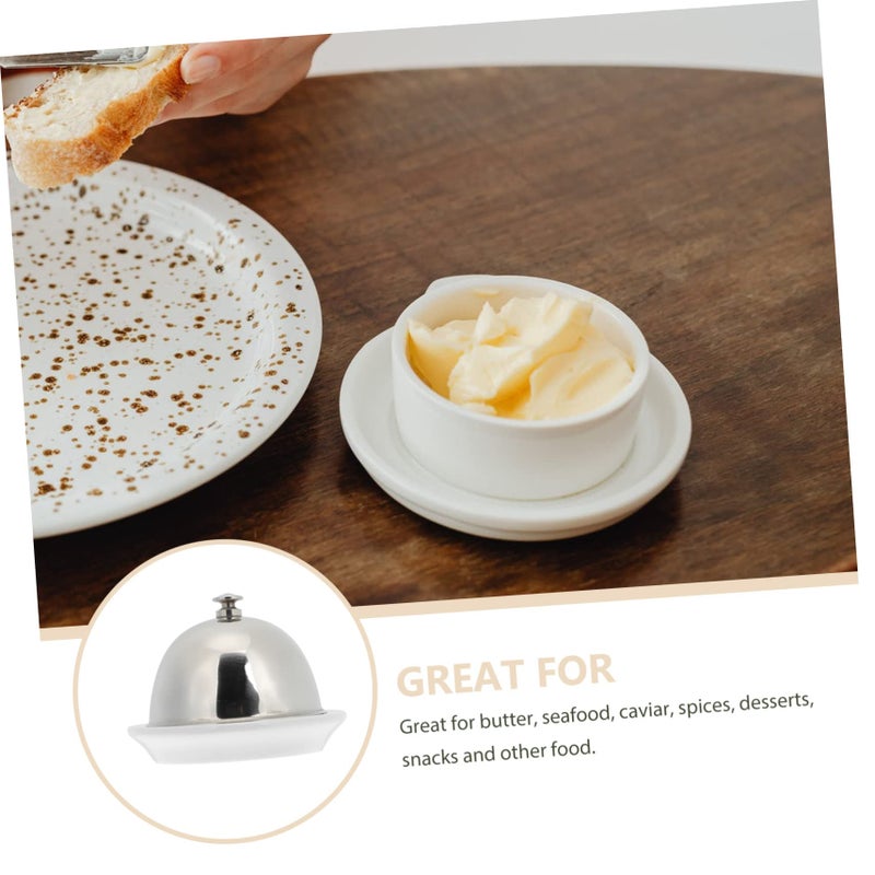 White Ceramic Butter Dish with Lid Heat Preserving Easy Clean Kitchen Tableware - Image 3