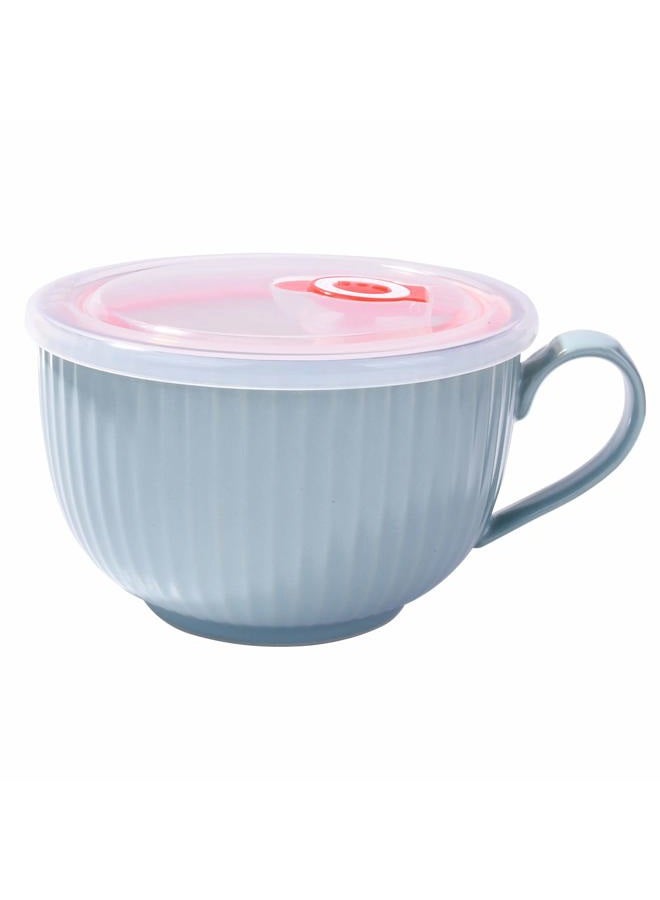 BOSILI Large Microwave Elegant Bowl with Relief, Bone Porcelain Soup Bowls with Lid and Handle (Blue) - Image 1