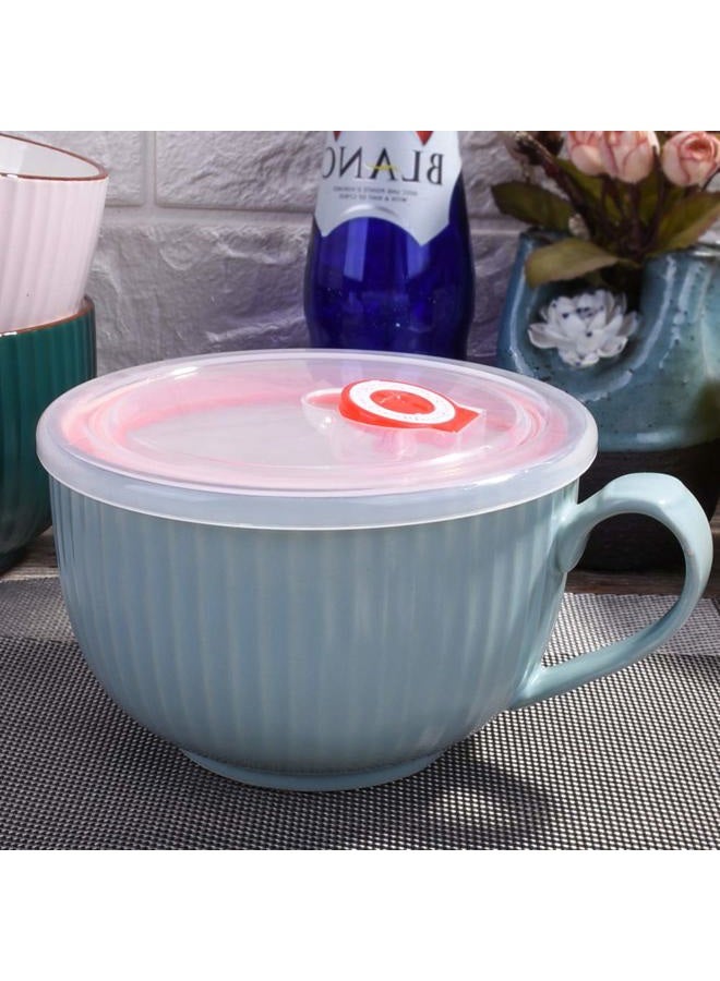 BOSILI Large Microwave Elegant Bowl with Relief, Bone Porcelain Soup Bowls with Lid and Handle (Blue) - Image 4