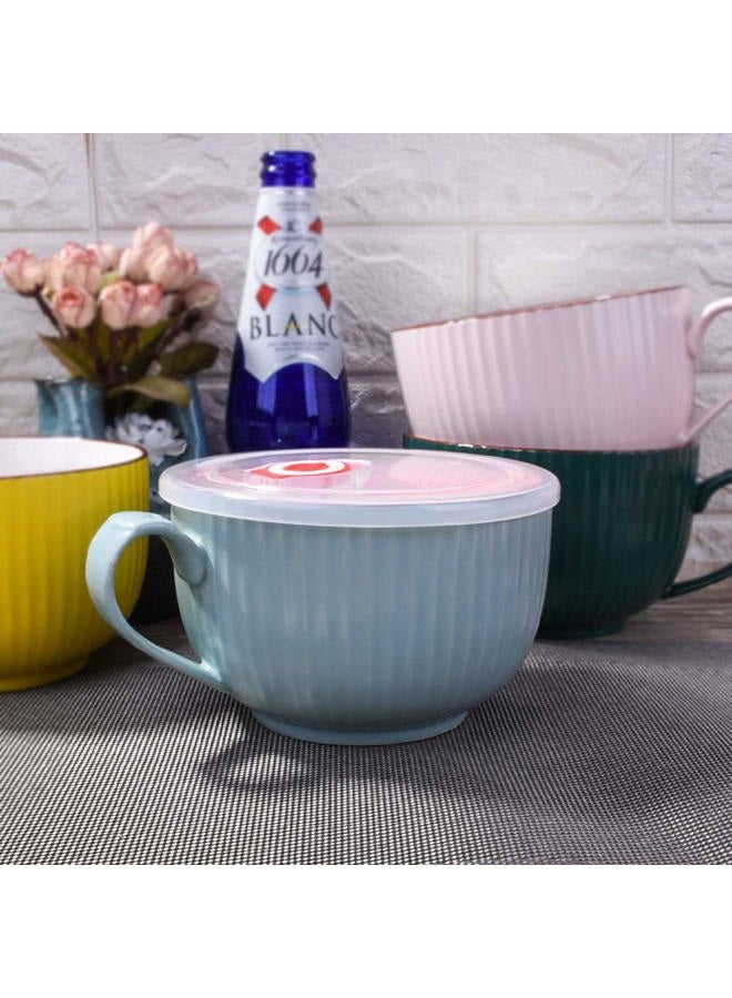 BOSILI Large Microwave Elegant Bowl with Relief, Bone Porcelain Soup Bowls with Lid and Handle (Blue) - Image 3