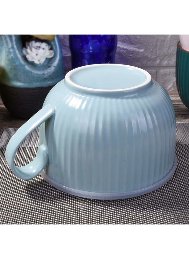BOSILI Large Microwave Elegant Bowl with Relief, Bone Porcelain Soup Bowls with Lid and Handle (Blue) - Image 2