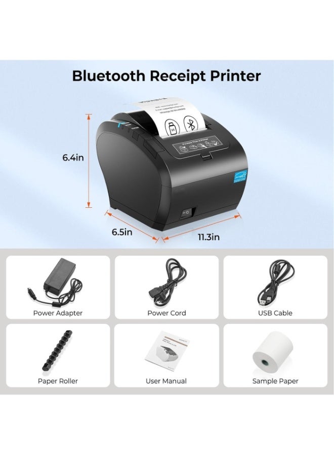 ZYWELL Bluetooth Thermal Receipt Printer, USB Bill Printer, 80mm Thermal POS Printer, Thermal Printer with USB Serial Ethernet, Bluetooth, Support Android Windows PC iOS, Support 70+ Languages - Image 4