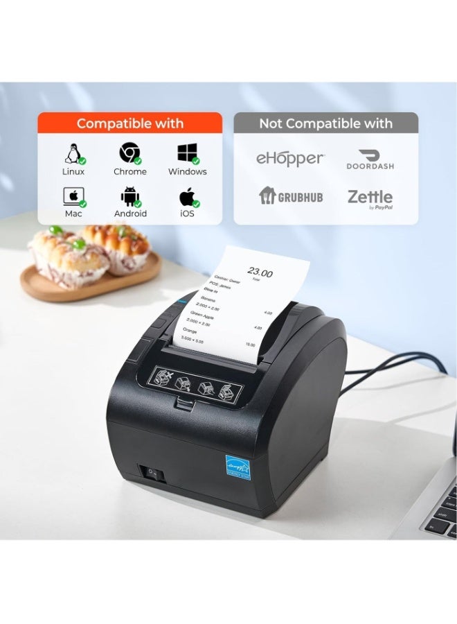 ZYWELL Bluetooth Thermal Receipt Printer, USB Bill Printer, 80mm Thermal POS Printer, Thermal Printer with USB Serial Ethernet, Bluetooth, Support Android Windows PC iOS, Support 70+ Languages - Image 3