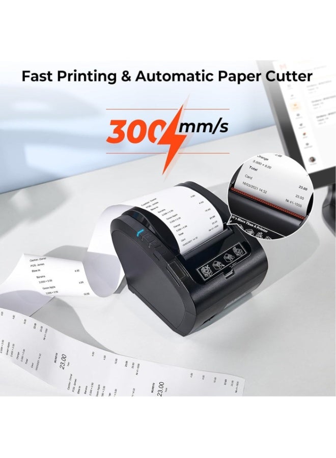 ZYWELL Bluetooth Thermal Receipt Printer, USB Bill Printer, 80mm Thermal POS Printer, Thermal Printer with USB Serial Ethernet, Bluetooth, Support Android Windows PC iOS, Support 70+ Languages - Image 2