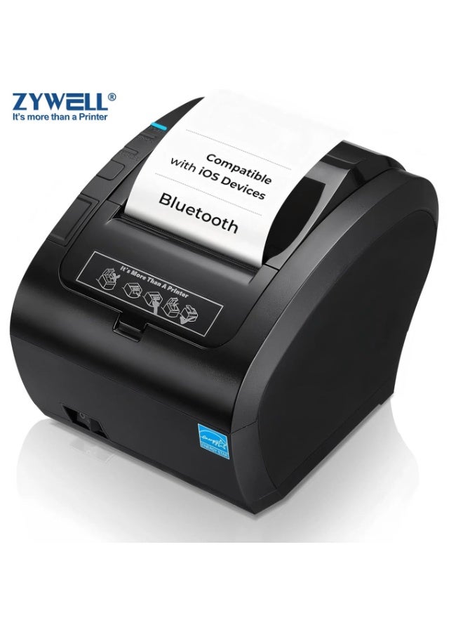 ZYWELL Bluetooth Thermal Receipt Printer, USB Bill Printer, 80mm Thermal POS Printer, Thermal Printer with USB Serial Ethernet, Bluetooth, Support Android Windows PC iOS, Support 70+ Languages - Image 1