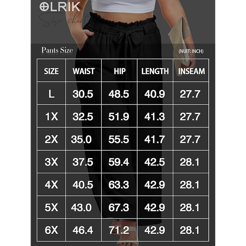 OLRIK Women's Casual Plus Size Pants High Waisted Self-tie Belted Lounge Pants Straight Long Trousers with Pockets - Image 5