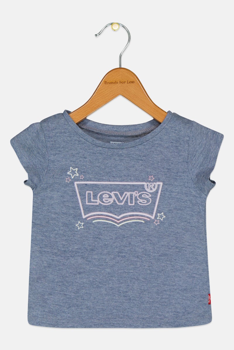 Levi's تي شيرت قصير الأكمام للبنات الصغيرات بياقة دائرية بشعار العلامة التجارية، أزرق رمادي - Image 2