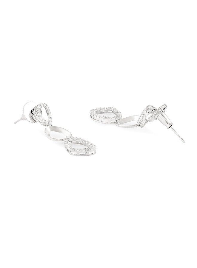 Ami Silver Tone Dazzling Cubic Zirconia Brass Choker Necklace and Earring Set For Women-ZPFK20609 - Image 5