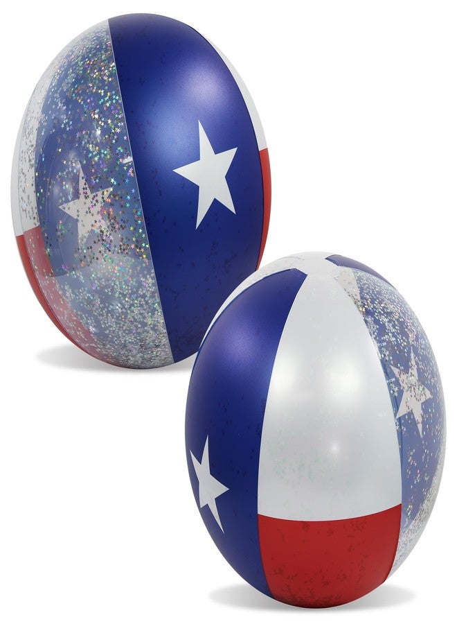 POZA Set of 2 Texas Flag Inflatable Beach Balls - 16 Inch Beach Balls with Sparkly Silver Star Confetti Design, PVC Vinyl Inflatable Pool Toys for Summer Fun Water Games - 2 Packs / 16 Inches - Image 1