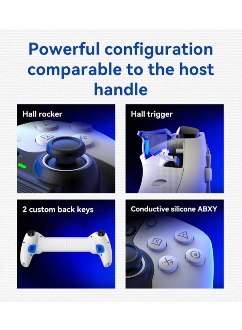 D9 Mobile Game Controller Telescopic Gamepad For Android IOS PS3 PS4 Switch ios HAll Joysitck with Turbo/6-axis Gyro/Vibration (White)