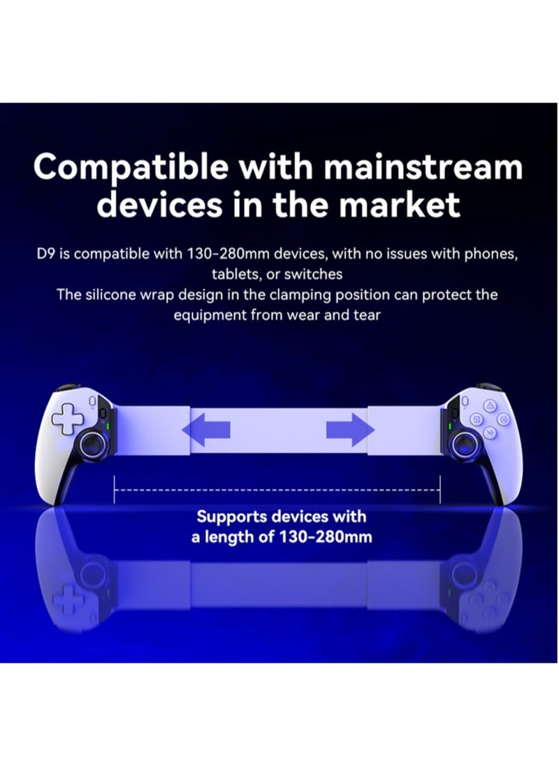 D9 Mobile Game Controller Telescopic Gamepad For Android IOS PS3 PS4 Switch ios HAll Joysitck with Turbo/6-axis Gyro/Vibration (White)