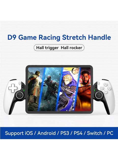 D9 Mobile Game Controller Telescopic Gamepad For Android IOS PS3 PS4 Switch ios HAll Joysitck with Turbo/6-axis Gyro/Vibration (White)