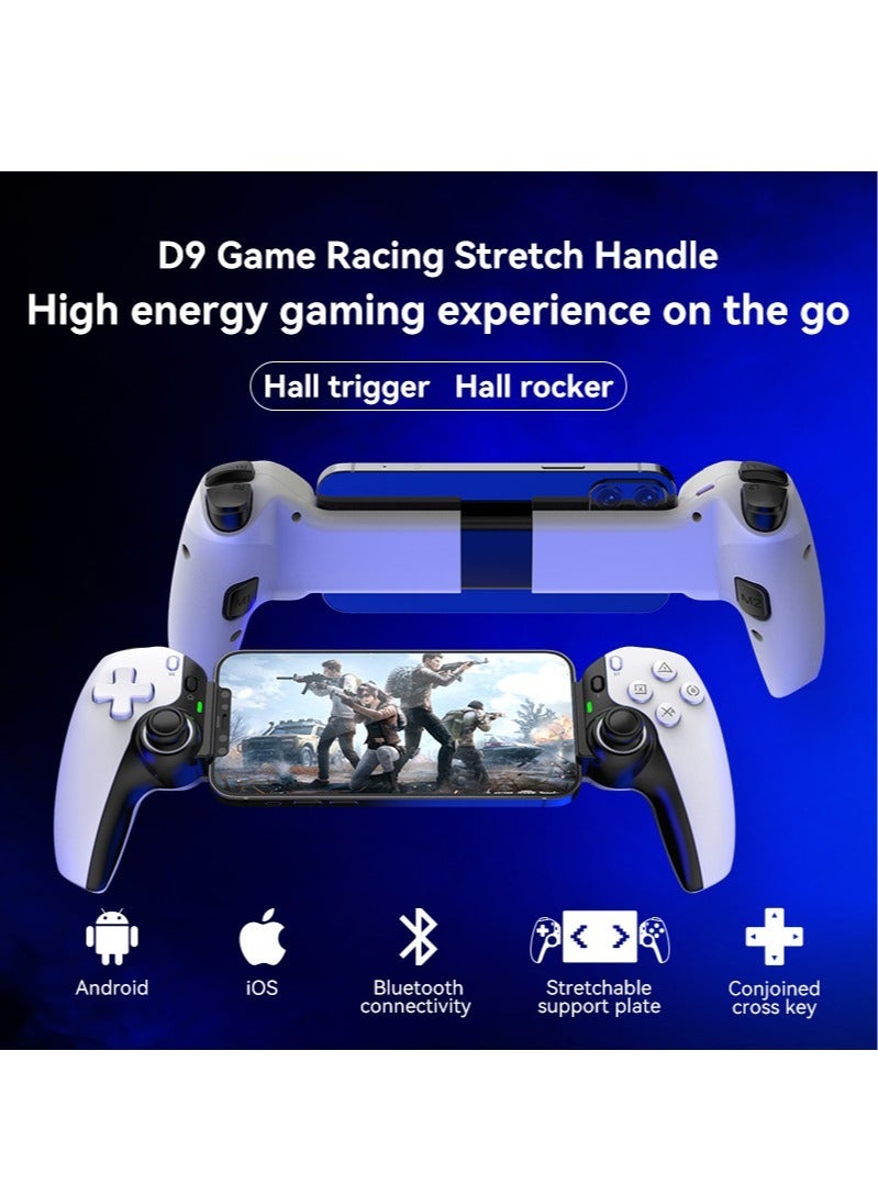 D9 Mobile Game Controller Telescopic Gamepad For Android IOS PS3 PS4 Switch ios HAll Joysitck with Turbo/6-axis Gyro/Vibration (White)