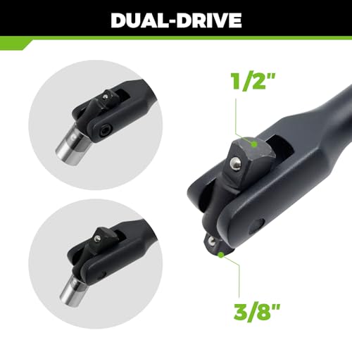 Der Erwachte Dual Drive Breaker Bar, 3/8" & 1/2" Drive, Heavy Duty Breaker Bars, 24-inch Length with 360° Rotatable Head, Spring-loaded Detent Ball, Chrome Vanadium Steel Made With Black Powder Coating - Image 4