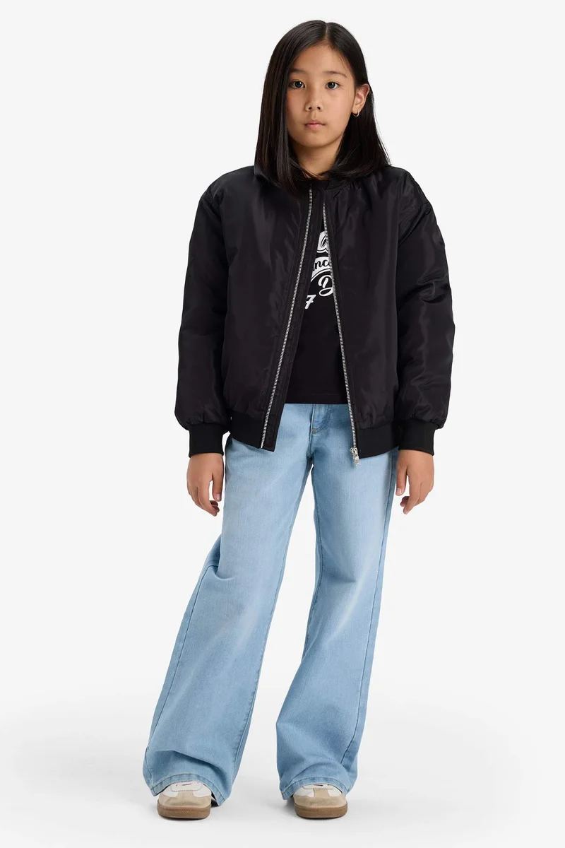 ديفاكتو Girl Waterproof College Collar Zippered Bomber Jacket