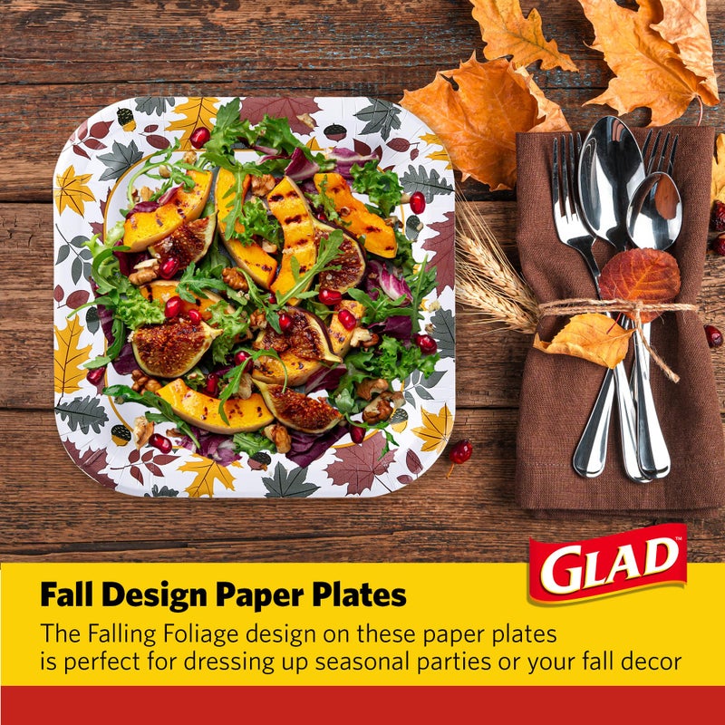 Glad أطباق ورقية قابلة للتصرف من جلاد يوميًا بتصميم أوراق خريفية | أطباق ورقية مقاومة للقطع وآمنة للاستخدام في الميكروويف لجميع الأطعمة والاستخدام اليومي | 10 بوصات 20 قطعة - Image 4