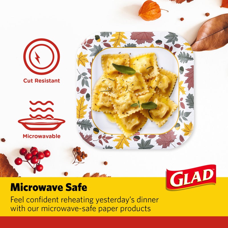 Glad أطباق ورقية قابلة للتصرف من جلاد يوميًا بتصميم أوراق خريفية | أطباق ورقية مقاومة للقطع وآمنة للاستخدام في الميكروويف لجميع الأطعمة والاستخدام اليومي | 10 بوصات 20 قطعة - Image 3