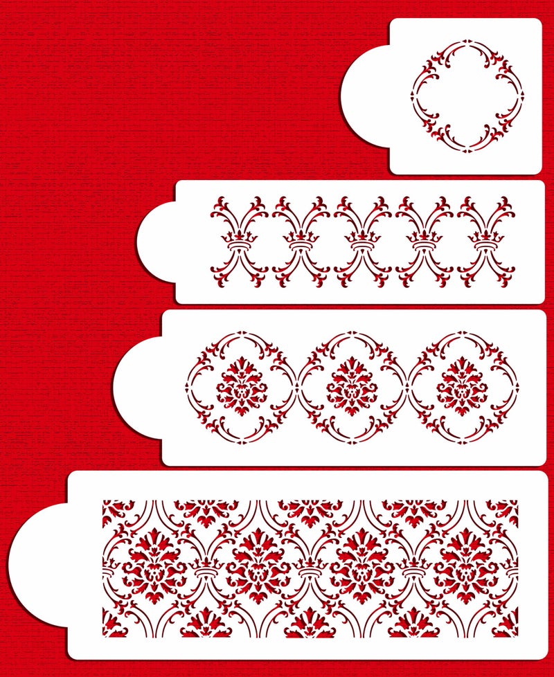 Designer Stencils C702 Royal Damask Cake Stencil Set Beigesemitransparent 35 X 35 28 X 94 35 X 1225 42 X 1275