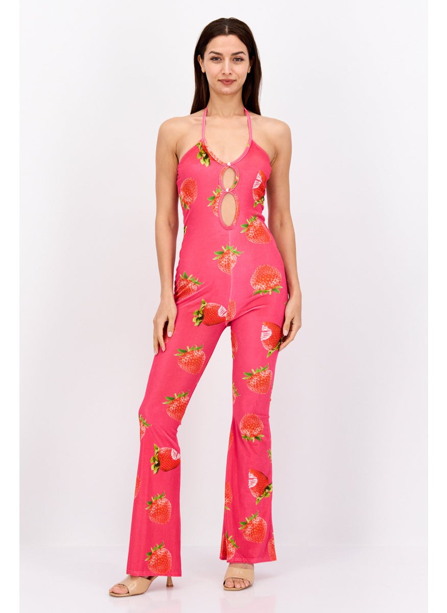 Vintage Supply Women All Over Printed Sleeveless Jumpsuits, Pink Combo  - Image 1