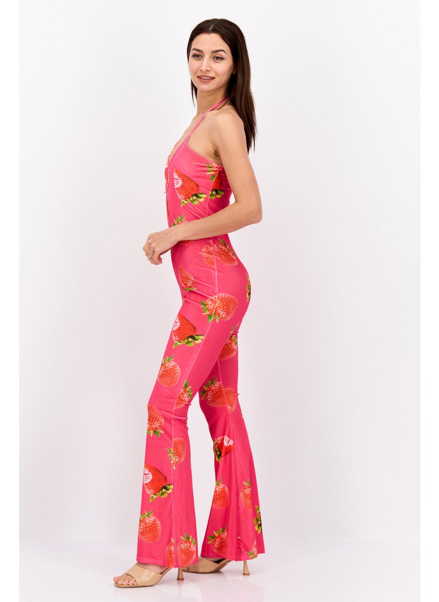 Vintage Supply Women All Over Printed Sleeveless Jumpsuits, Pink Combo  - Image 3