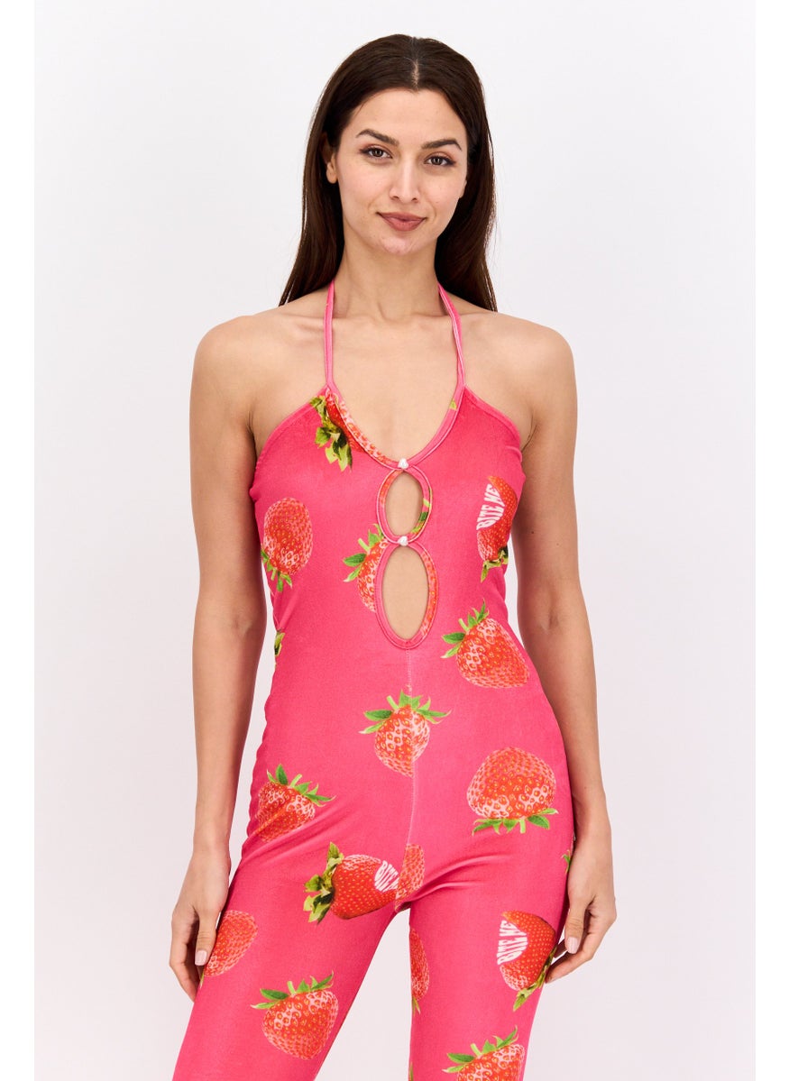 Vintage Supply Women All Over Printed Sleeveless Jumpsuits, Pink Combo  - Image 2