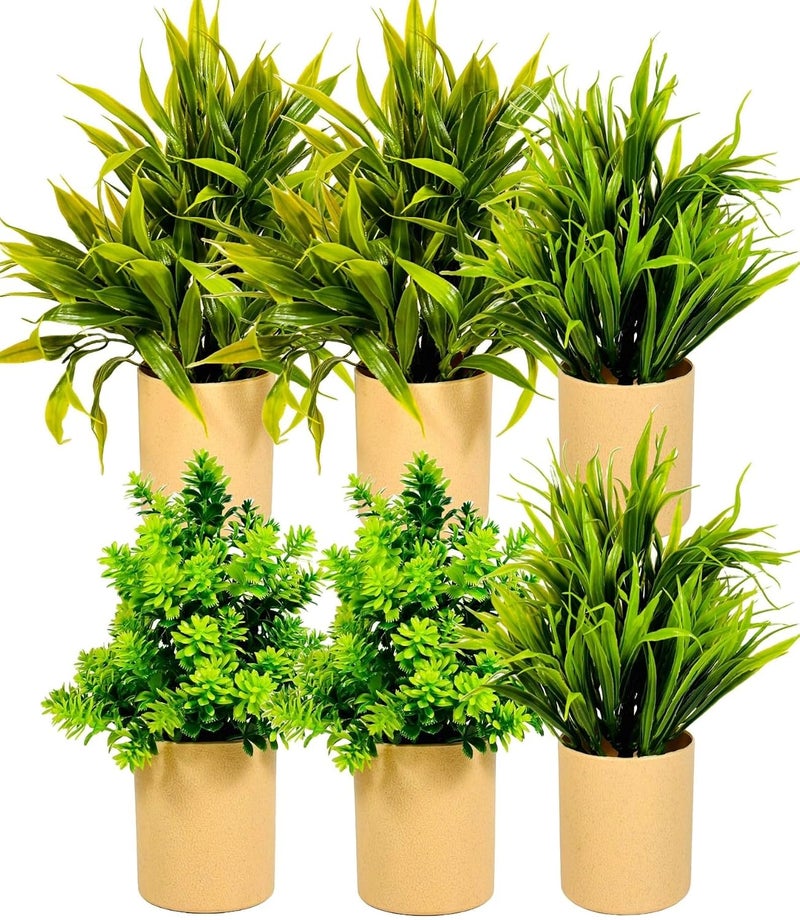 Dekorly Artificial Potted Plants, Artificial Plastic Eucalyptus Plants Small Indoor Potted Houseplants, Small Faux Plants for Home Decor Bathroom Office Farmhouse (Cylinder Brown Pot) - Image 1