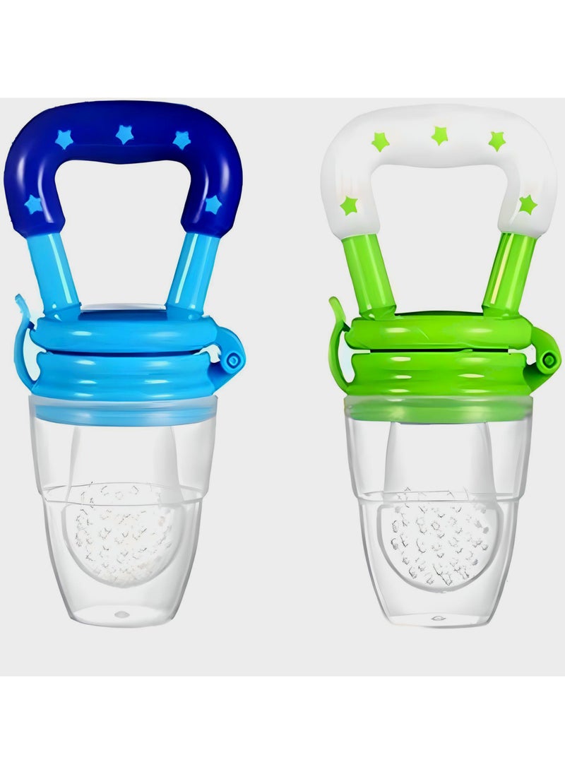 SARAOONT 2Pack Baby Fruit Food Feeder Silicone Nipple Fresh Pouches Teething Toy Aching Gums Pacifier Reusable Green Blue  - Image 1