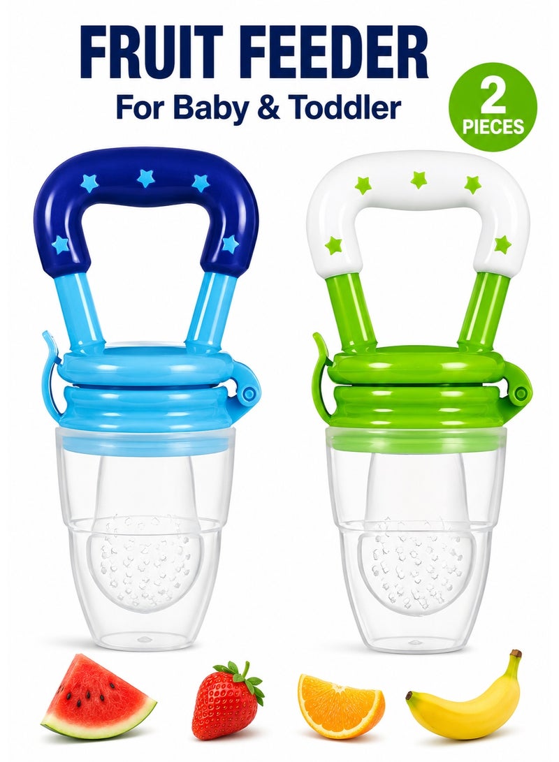 SARAOONT 2Pack Baby Fruit Food Feeder Silicone Nipple Fresh Pouches Teething Toy Aching Gums Pacifier Reusable Green Blue - Image 1