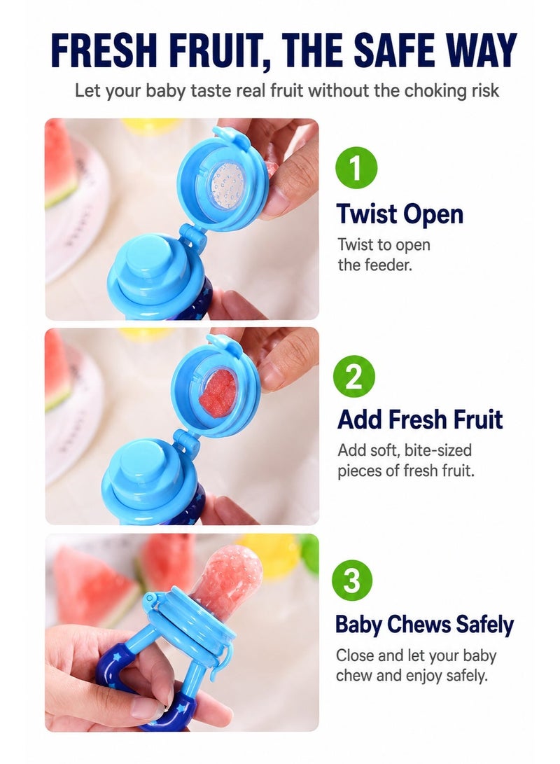 SARAOONT 2Pack Baby Fruit Food Feeder Silicone Nipple Fresh Pouches Teething Toy Aching Gums Pacifier Reusable Green Blue - Image 2