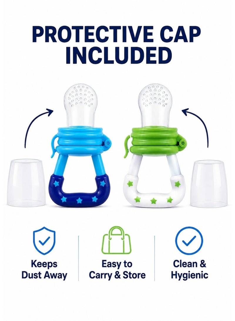 SARAOONT 2Pack Baby Fruit Food Feeder Silicone Nipple Fresh Pouches Teething Toy Aching Gums Pacifier Reusable Green Blue - Image 3
