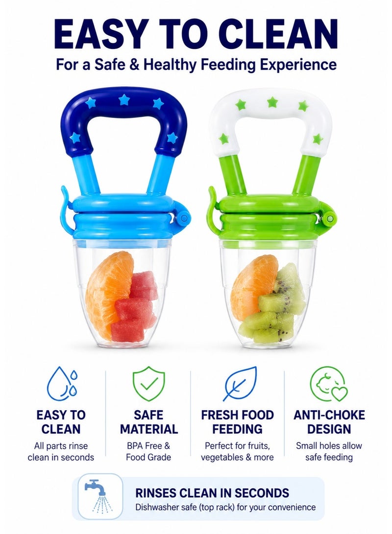 SARAOONT 2Pack Baby Fruit Food Feeder Silicone Nipple Fresh Pouches Teething Toy Aching Gums Pacifier Reusable Green Blue - Image 4