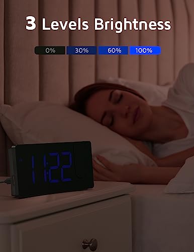 GOLOZA Projection Alarm Clock, Digital Clock with 180° Rotatable Projector, 3-Level Brightness Dimmer, Clear LED Display, Progressive Volume, 9mins Snooze, Digital Alarm Clock for Bedroom - Image 3