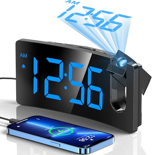 GOLOZA Projection Alarm Clock, Digital Clock with 180° Rotatable Projector, 3-Level Brightness Dimmer, Clear LED Display, Progressive Volume, 9mins Snooze, Digital Alarm Clock for Bedroom - Image 1
