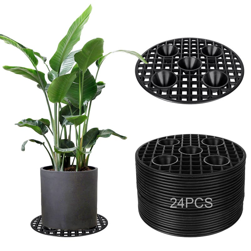 SENENQU 24PCS Plant Level Pot Elevator 8 Inch Plant Risers for Pots Heavy Duty Potted Plant Stand Black Plant Runoff Tray Planter Holder for Prevent Rot and Damage Indoor and Outdoor Use