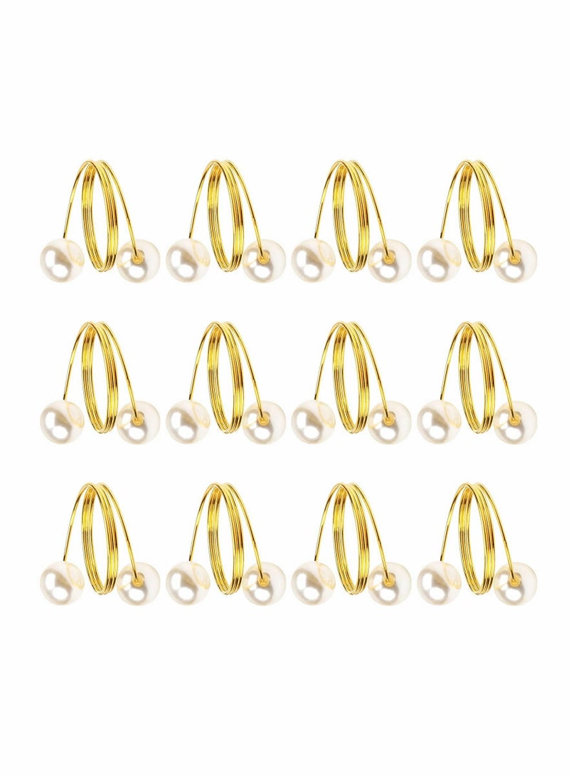 SYOSI Set of 12 Gold Pearl Napkin Rings, Upgrade Sturdy Metal Napkin Rings Holder Pearl Design Napkin Ring for Wedding Dinning Table Decoration Setting  - Image 2