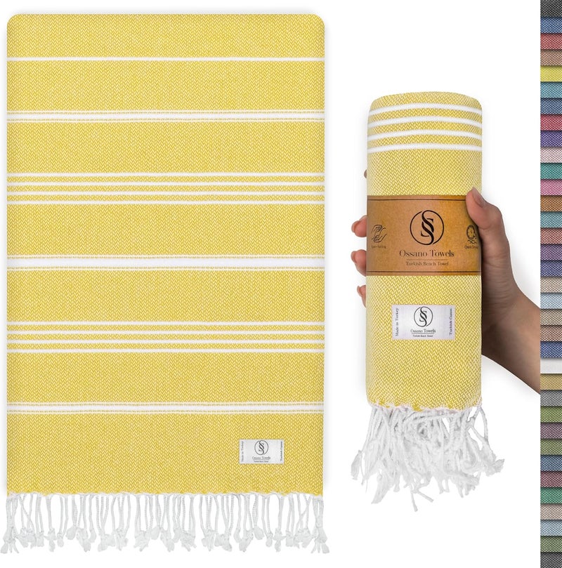 Ossano Turkish Beach Towel Quick Dry & Absorbent Oversized (39" x 71") - Compact, Versatile and Functional as Yoga Mat, Picnic Blanket, Travel Blanket, Bath, Camp and Shower Towel - Yellow - Image 1