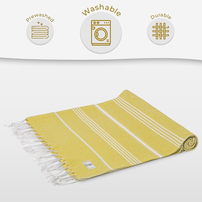 Ossano Turkish Beach Towel Quick Dry & Absorbent Oversized (39" x 71") - Compact, Versatile and Functional as Yoga Mat, Picnic Blanket, Travel Blanket, Bath, Camp and Shower Towel - Yellow - Image 5