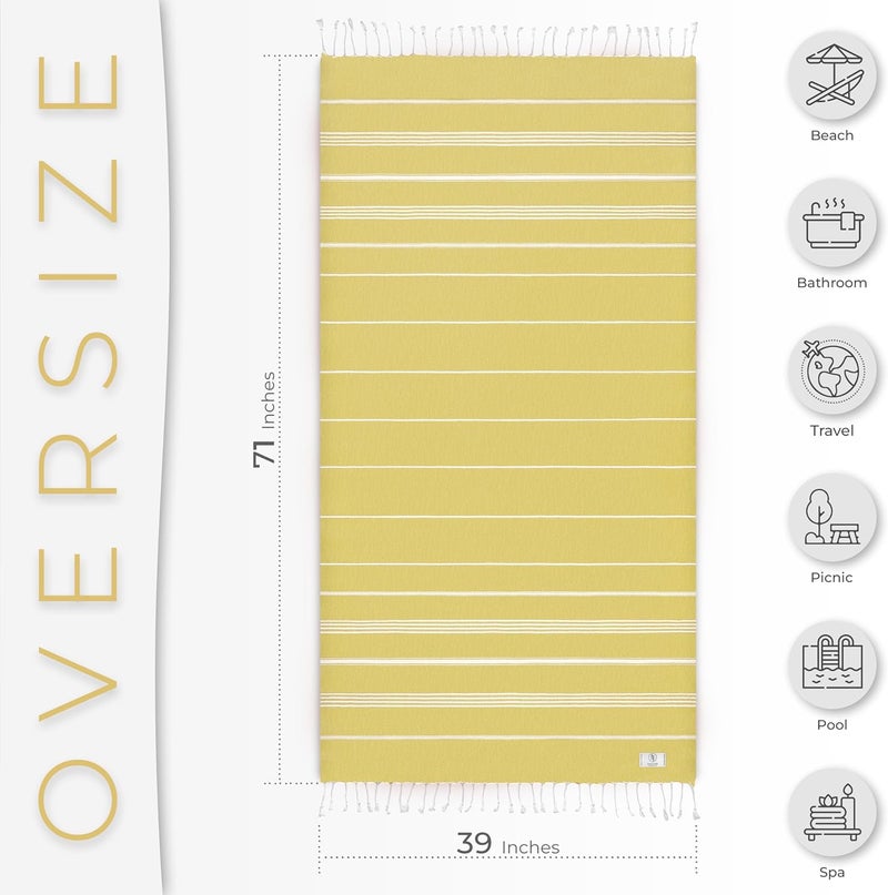 Ossano Turkish Beach Towel Quick Dry & Absorbent Oversized (39" x 71") - Compact, Versatile and Functional as Yoga Mat, Picnic Blanket, Travel Blanket, Bath, Camp and Shower Towel - Yellow - Image 3