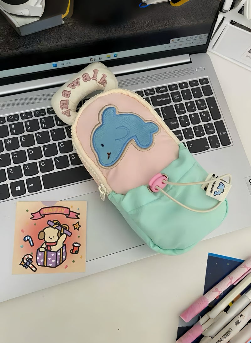 Paraphrase Kawaii Dolphin Standing Pencil Case – Large Capacity, Portable and Durable Pen Bag for School or Office - Image 1