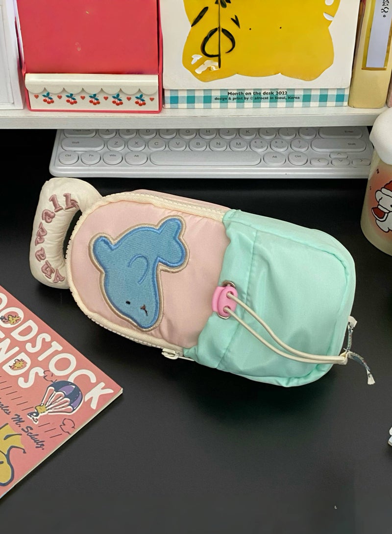 Paraphrase Kawaii Dolphin Standing Pencil Case – Large Capacity, Portable and Durable Pen Bag for School or Office - Image 2
