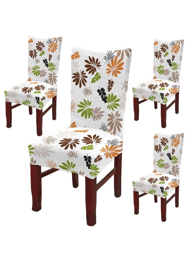 BRIDA® Polyester & Spandex Stretchable Floral Printed Dining Chair Covers Elastic Chair Seat Case Protector, Slipcovers (4 Chair Cover, Orange Green) - Image 1