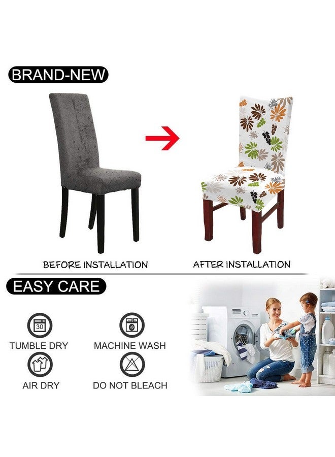 BRIDA® Polyester & Spandex Stretchable Floral Printed Dining Chair Covers Elastic Chair Seat Case Protector, Slipcovers (4 Chair Cover, Orange Green) - Image 5