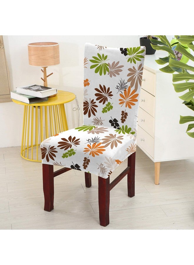 BRIDA® Polyester & Spandex Stretchable Floral Printed Dining Chair Covers Elastic Chair Seat Case Protector, Slipcovers (4 Chair Cover, Orange Green) - Image 3